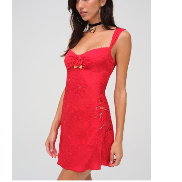 NWOT FOR LOVE AND LEMONS CLAUDIA RED SLEEVELESS MINI DRESS SIZE S - Picture 1 of 8